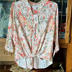 V-Neck Top With Tie Front Detail, NWT